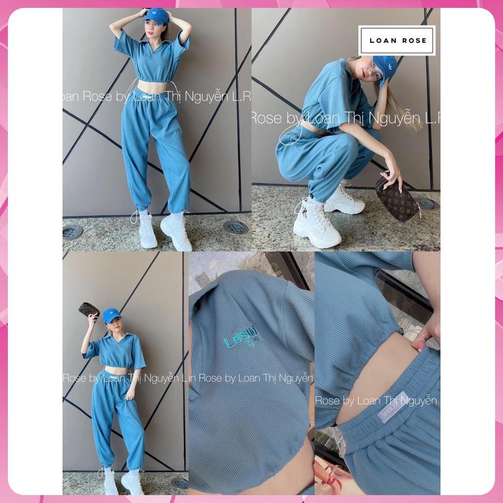 S08 CAO CẤP Set bộ quần dài áo ngắn tay chất len gạo kiểu Hàn Quốc, cổ bẻ, dây rút trẻ trung, hàng loại 1 (S08) OR