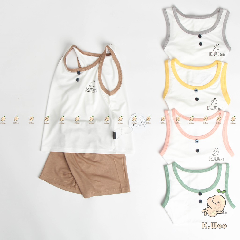 Bộ Ba Lỗ Cho Bé Trai, Bé Gái KIMCHI Vải Thun Lạnh Phối Viền Dễ Thương, Áo Ba Lỗ Bé Trai Mặc Hè KW3LO2101