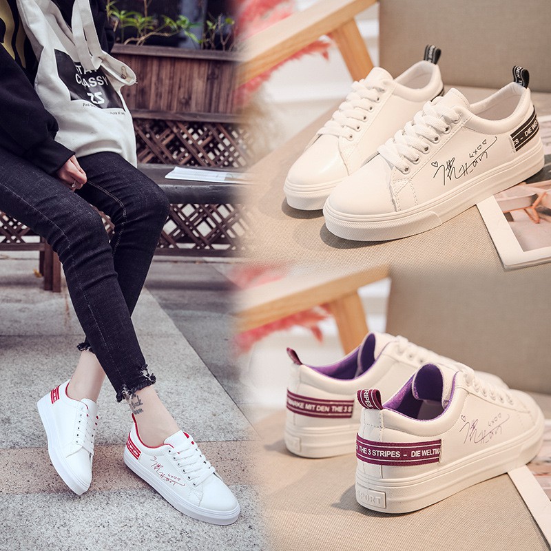 (GIÁ SỐC) Giày sneaker nữ Màu trắng gót thêu đen đỏ Cá tính NEVA2532