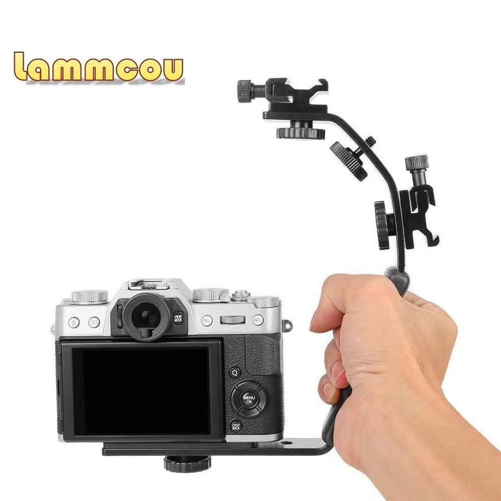 Giá đỡ đèn flash Lammcou hình chữ L với 2 ngàm tiêu chuẩn chắc chắn hỗ trợ chụp ảnh