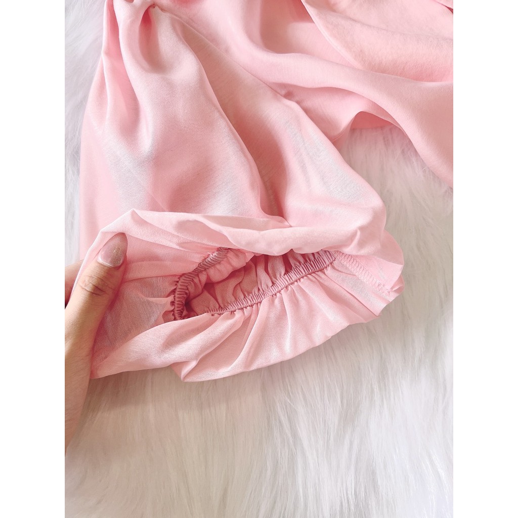 ÁO TƠ HỒNG CỔ NƠ CÁCH ĐIỆU TAY BỒNG