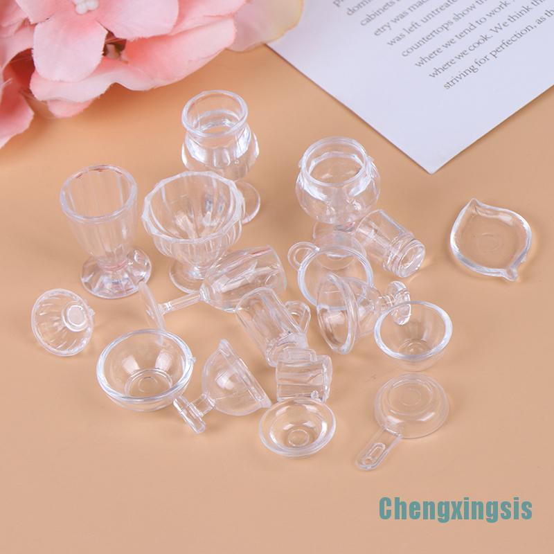 Set 17 mô hình dụng cụ bàn ăn đồ chơi mini trong suốt đóng vai tỉ lệ 1:12 dành cho nhà búp bê