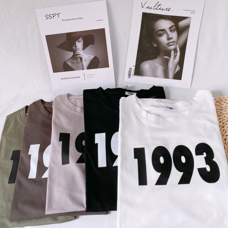Áo phông 3158, áo thun tay lỡ form rộng chất cotton in số 1993