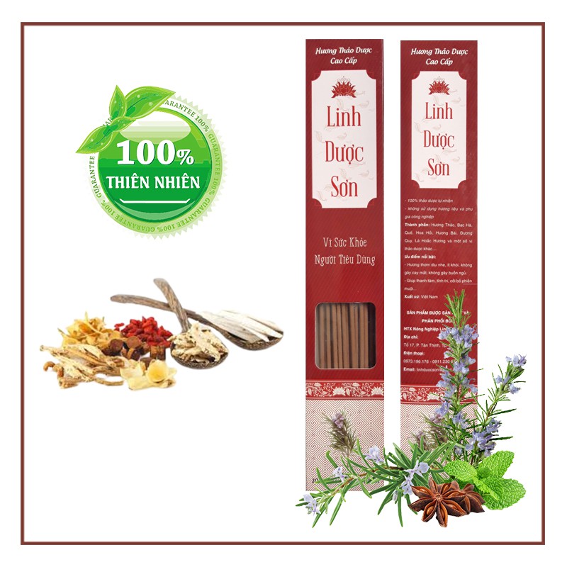 Nhang sạch LINH DƯỢC SƠN - 100% thảo dược thiên nhiên - thơm nhẹ, ít khói, không độc hại [1 Hộp 50 cây]