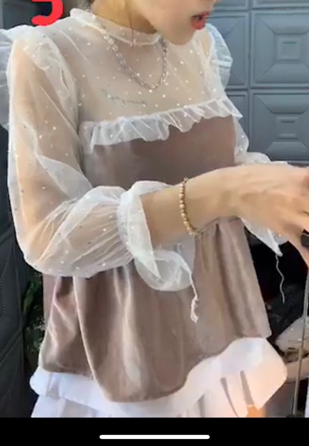 ❤️Áo Kiểu Nhung Phối Lưới - GTC51