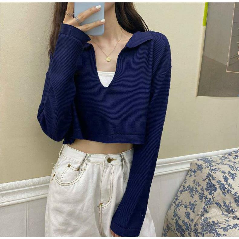 Áo thun croptop CỔ TRỤ tay dài - Có bán kèm áo lót ⋆