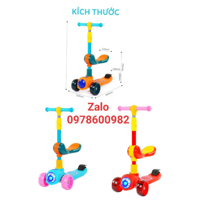 Xe trượt Scooter, có ghế có nhạc phát sáng 2 in 1, chịu lực 70kg, chất liệu nhựa PVC cao cấp bền bì an toàn cho bé