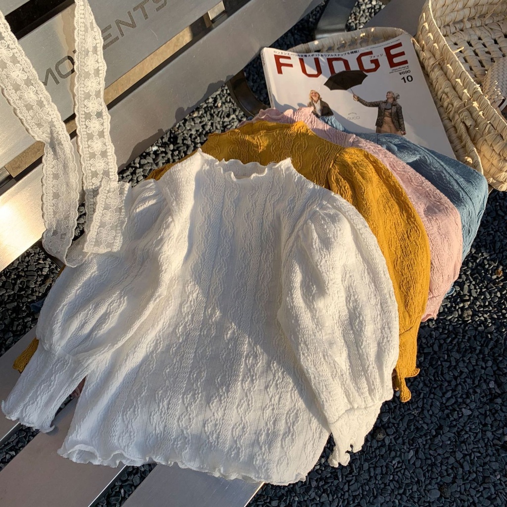 Áo Sơ Mi Cotton Mỏng Tay Phồng Dài Thoải Mái Thời Trang Xuân Thu Cho Bé Gái