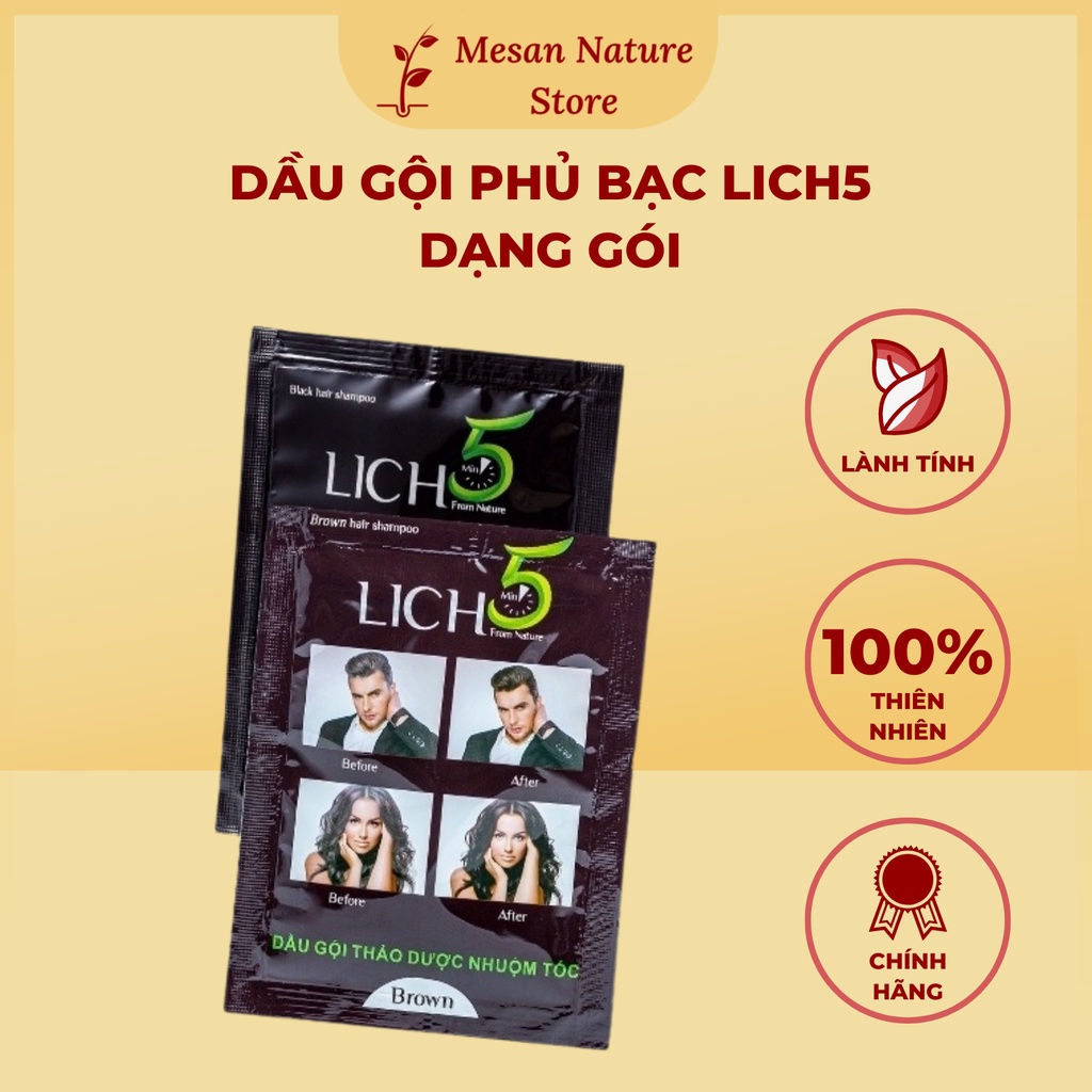 Dầu Gội Thảo Dược Cỏ Cây Hoa Lá Phủ Bạc Lich5 Nhuộm Tóc Đen Tức Thì Trong 5 Phút Dạng Gói