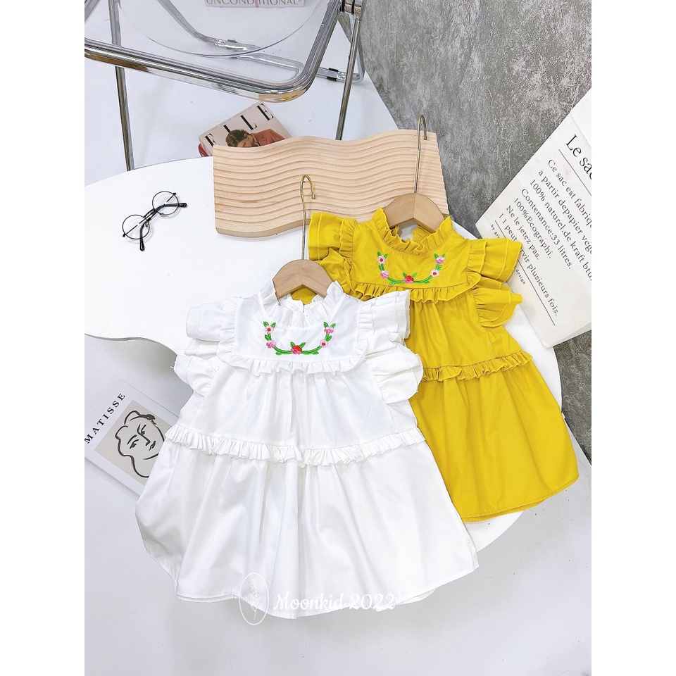 Váy bé gái cotton thô 8-20 kg cổ viền xòe xinh xắn 1 2 3 4 5 6 tuổi Đ055, đầm tiểu thư cho bé mặc hè trẻ em nữ