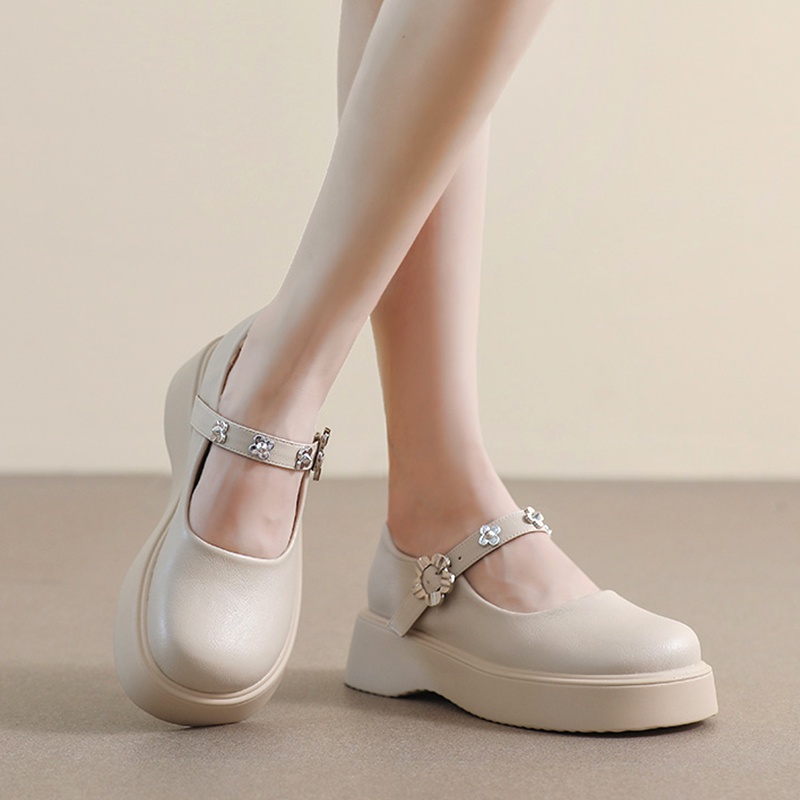 Giày Da Đế Dày Màu Đen Dễ Phối Đồ Thời Trang Phong Cách Hàn Quốc Cho Nữ Size 34-42