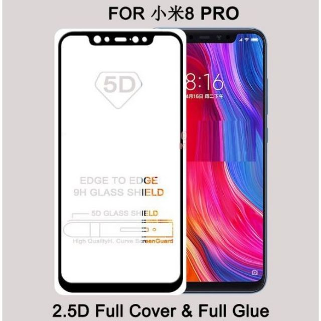 Kính cường lực 9D cho Xiaomi Mi 8 Pro Full keo toàn màn hình