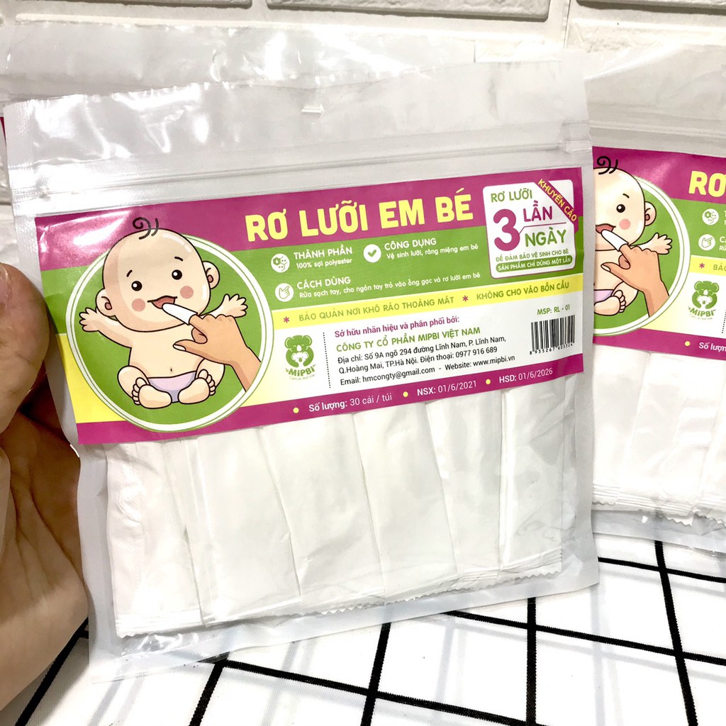 Gạc rơ lưỡi MIPBI vệ sinh răng miệng / Rơ lưỡi MIPBI cho bé (30 gói)