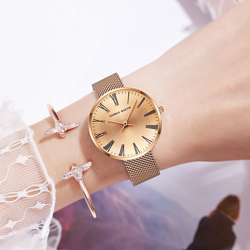 Đồng hồ nữ Hannah Martin 100% Original Women's Watches Thép Không Gỉ Hàng Cao Cấp Quartz Stainless steel Girl Waterproof Wrist watches Gift Birthday 105