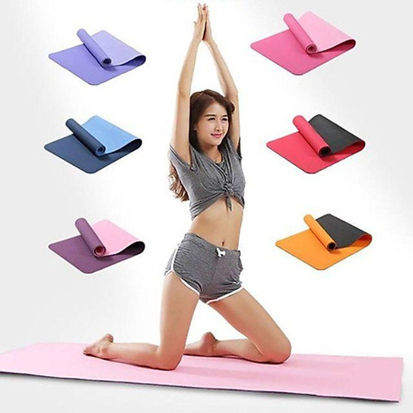 Thảm tập yoga TPE 2 lớp 6mm cao cấp , tập gym không mùi , họa tiết nổi , chống trơn trượt , thấm hút tốt 183*61*0.6cm