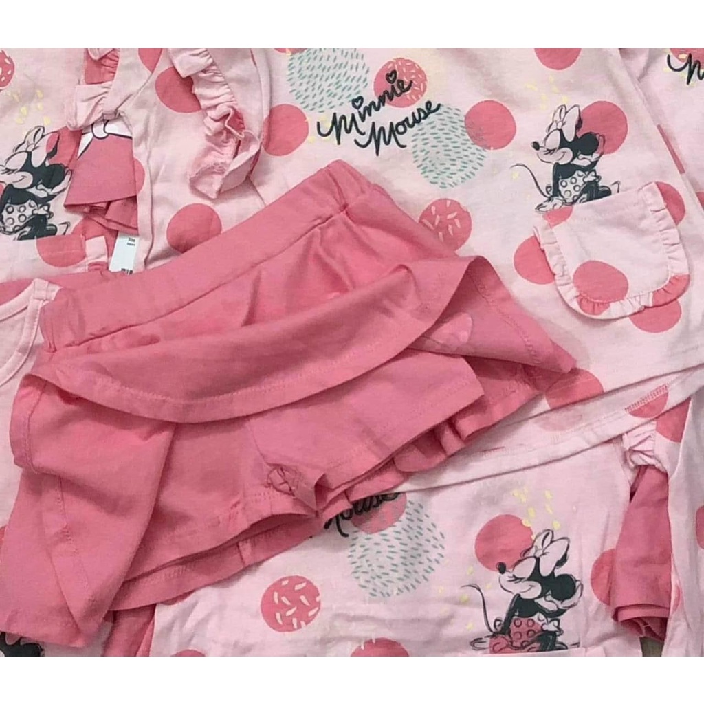 Đồ bộ bé gái sét áo bi hồng kèm quần váy Minnie Next chất cotton siêu đẹp mát mịn hot trend 2022