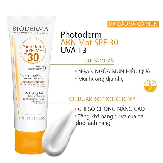 Kem chống nắng cho da hỗn hợp và da dầu Bioderma Photoderm AKN Mat SPF30 40ml