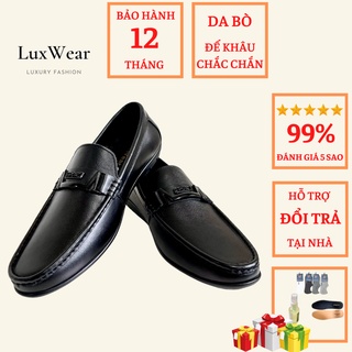 Giày lười nam da bò cao cấp đế khâu LuxWear màu đen có quà tặng kèm tất lười hoặc lót giày cao cấp - GSP