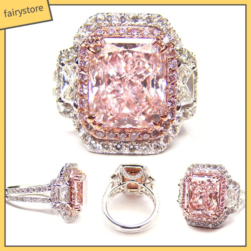 Nhẫn đính hôn thiết kế đính đá zircon vuông đơn giản lấp lánh thời trang