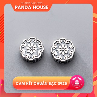 Charm bạc s925 tròn dẹp có họa tiết hoa văn xỏ ngang 12*12*5mm - Panda House