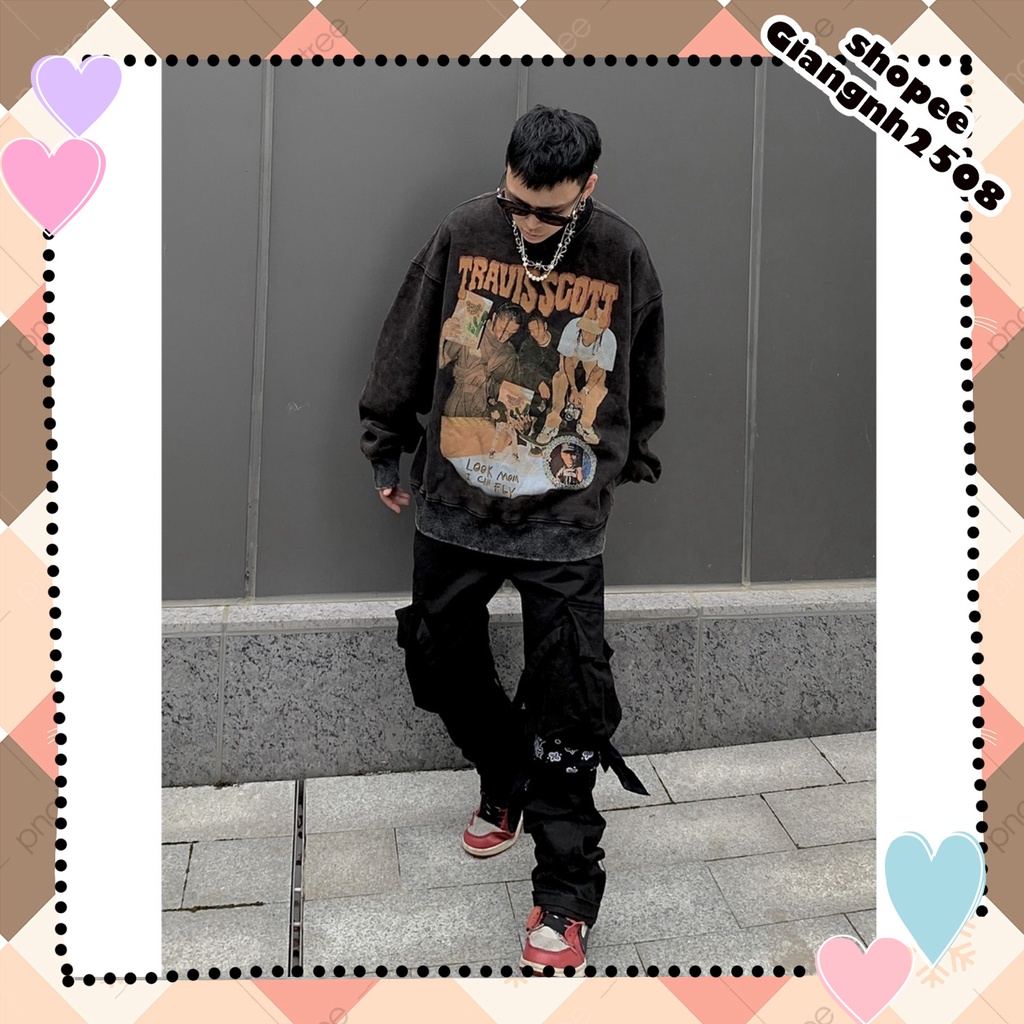 A024 Áo sweater nam nữ đen loang oversize thu đông Áo Hoodie nỉ dài tay hiphop cá tính form rộng unisex