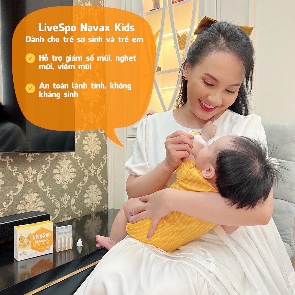 Combo 2 hộp nước muối sinh lý xịt bào tử lợi khuẩn LiveSpo Navax Kids - Dành cho trẻ sơ sinh và trẻ em 5 ống x 5ml