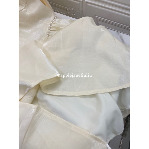 Jane Đầm dự tiệc xòe tay dài kết trân châu trắng nhỏ xinh tôn dáng