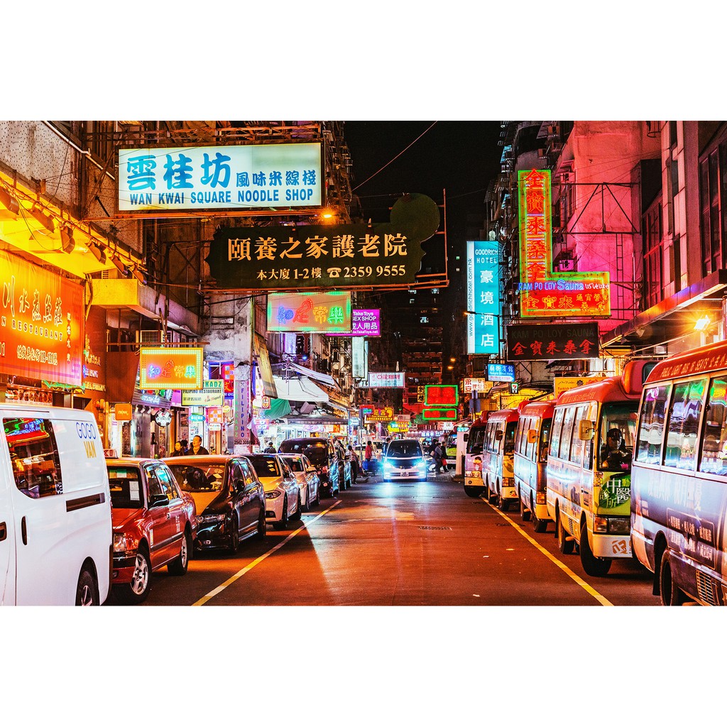 Tranh lụa 3d Hồng Kông Đường Phố Kích Thước 1,5m x 2m HKĐP12