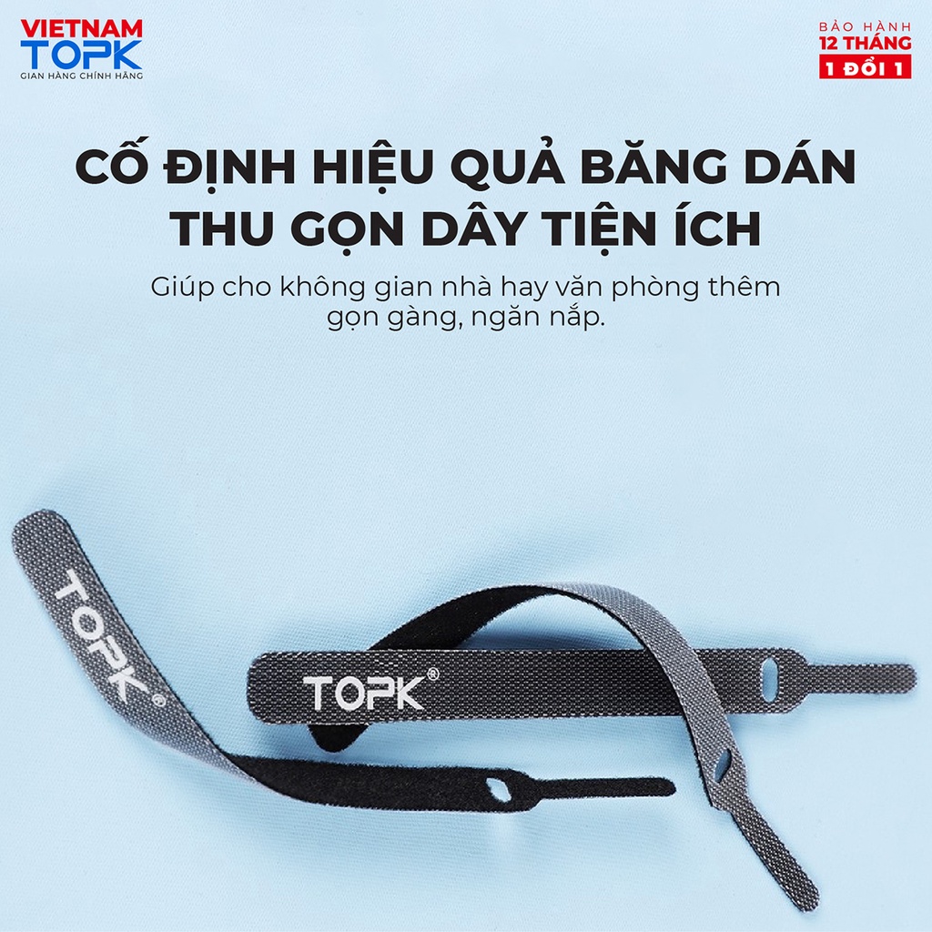 Dây dán tiên lợi Velcro làm gọn dây sạc, dây tai nghe,...TOPK J02 - Hàng phân phối chính hãng - Bảo hành 18 tháng