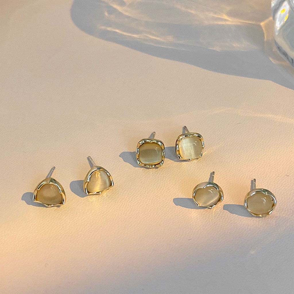 Bộ Sáu Chiếc Bông Tai Bạc S925 Đính Đá Opal Sang Trọng Cho Nữ