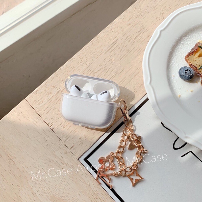 Case Airpods 1/2 Pro Vỏ Ốp Đựng Tai Nghe Trong dẻo Kèm Móc Khoá Vàng Xinh - Mr.Case