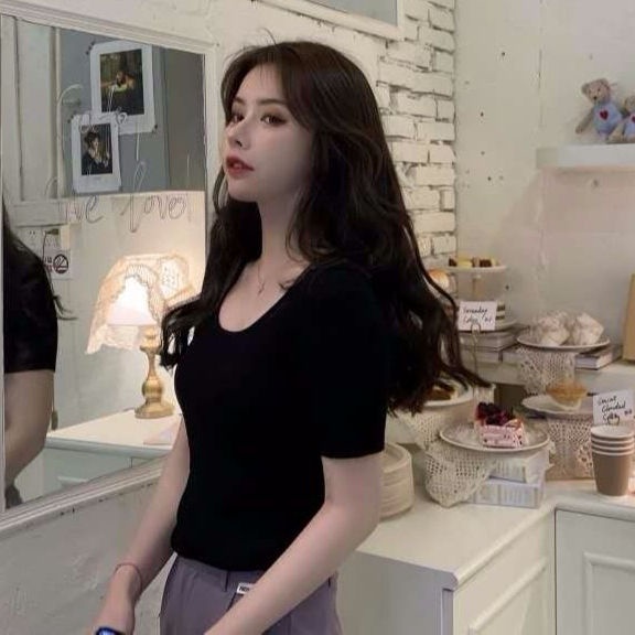 Áo Thun Tay Ngắn Cổ Vuông Bằng Lụa Lạnh Thời Trang 2023 Cho Nữ