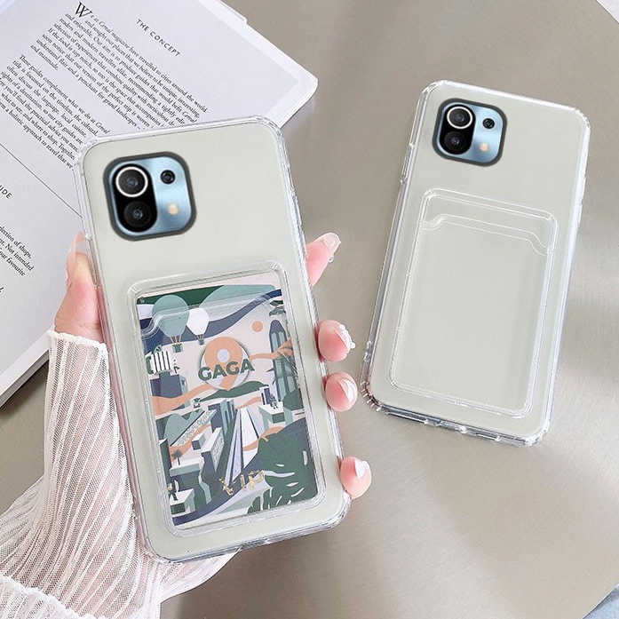 Ốp Điện Thoại TPU Trong Suốt Kèm Ngăn Đựng Thẻ Cho Xiaomi Mi 11 Lite 11T 10T 9T Poco X3 Pro X3 NFC F3 M3 Redmi Note 10 10s 9 9s Pro Max