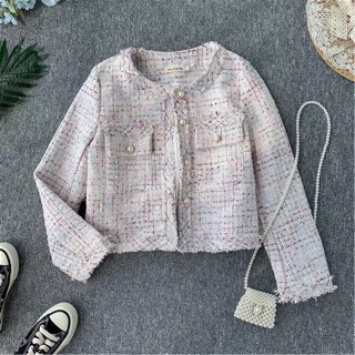 Sẵn hồng be M size khác Oder áo dạ tweed k có sẵn