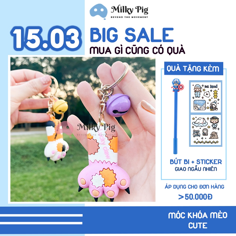 Móc Khóa Tay Mèo Cute Kèm Chuông - Móc Chìa Khóa Treo Hộp Bút, Túi Xách,Balo Độc Đáo MILKY PIG