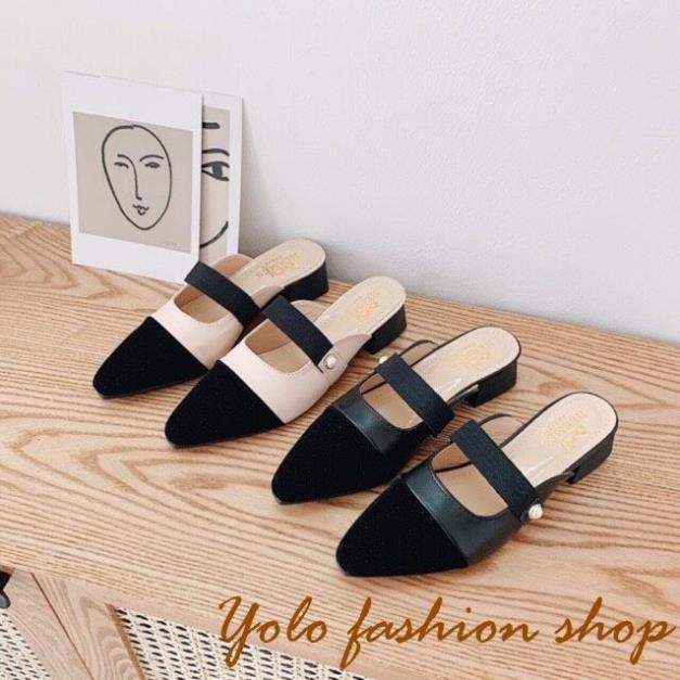 Hình thật-SU8-Giày sục búp bê nữ phối màu đính ngọc siêu xinh