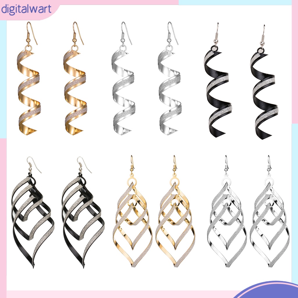 Đôi Bông Tai Dáng Rơi Họa Tiết Xoắn Ốc Đính Đá Thời Trang Cho Nữ