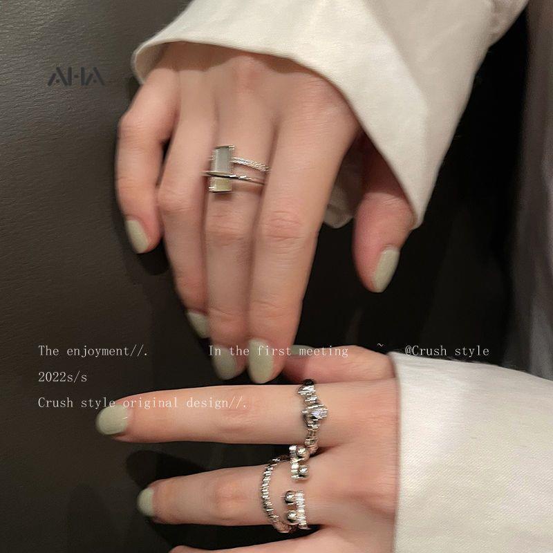 Nhẫn AHA official hai lớp đính đá zircon cao cấp thời trang dành cho nữ