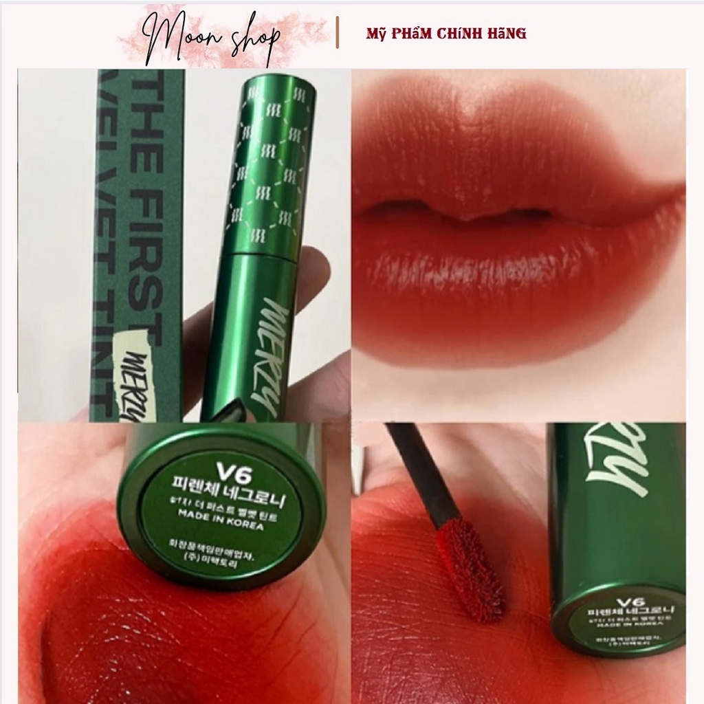 Son Kem Lì Merzy V6 Xanh Lá Màu Đỏ Gạch, Son Merzy The First Velvet Tint V6 Xanh Lá Green Edition