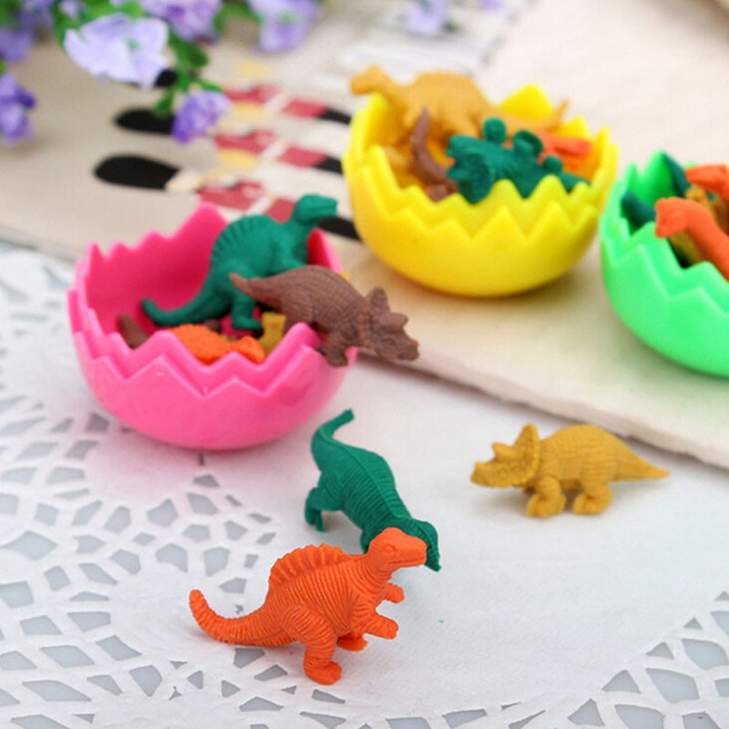 1 Egg 8 Pieces Mini Dinosaur Pencil Eraser Student Office Stationery Gift Toy