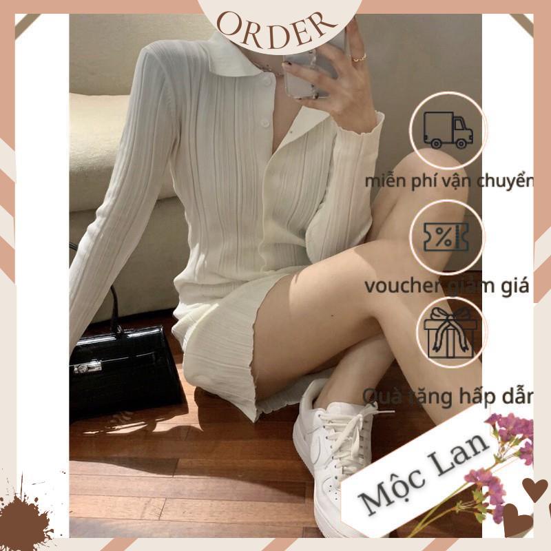 (MộcLan ORDER) Váy polo body tay dài màu trắng dệt kim phong cách Hàn Quốc 2021 AH1021 | BigBuy360 - bigbuy360.vn