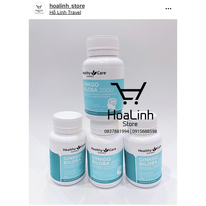 bổ não Ginkgo Biloba 2000 mg Healthy Care 100v - có phụ thu shopee