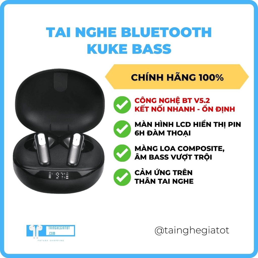 - Tai Nghe Gaming Không Dây Bluetooth 5.0, Êm Tai, độ trễ thấp - Kuke Bass