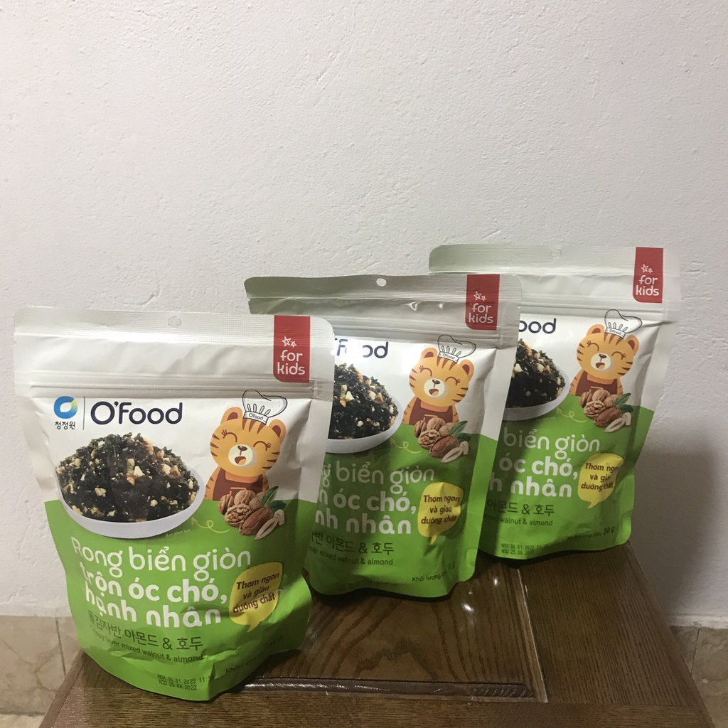 Combo 3 gói rong biển trộn cơm Ofood ngon tiện lợi, rong biển giòn trộn óc chó, hạnh nhân trộn cơm, cháo cho bé gói 30g