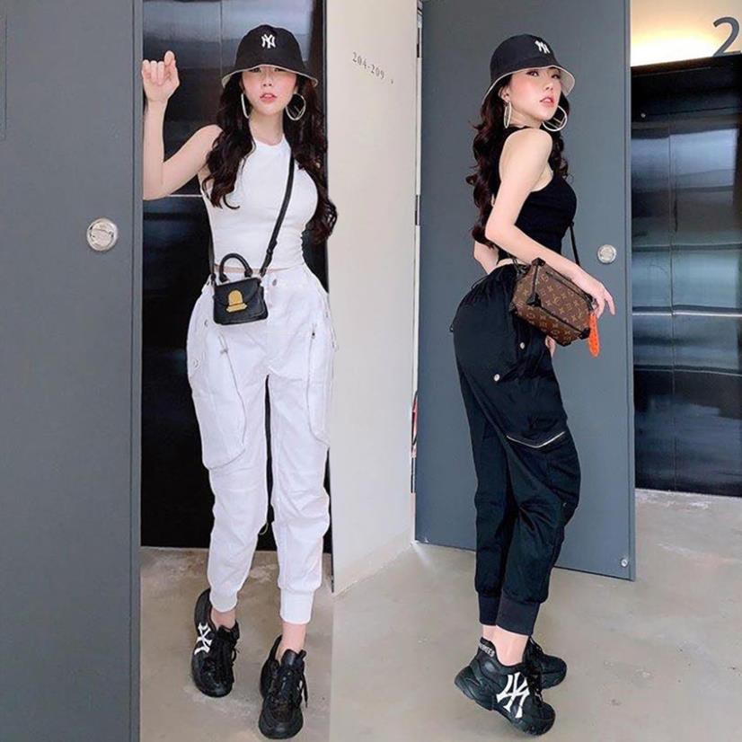 Set Đồ Nữ Áo Crop Top Khoét Nách Kết Hợp Quần Jogger Túi Hộp Chất Thun Trơn Cao Cấp SEPTEMBERGIRL1989 WM SET HQ03V1 . ⚡