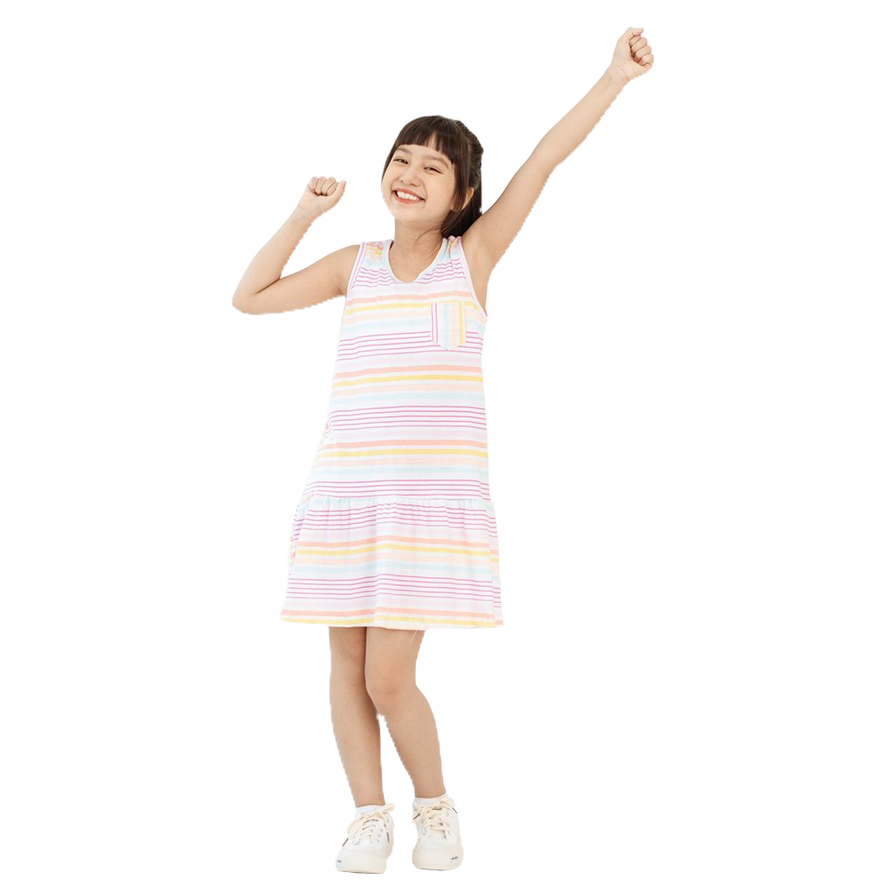 Váy bé gái in sọc cầu vòng, váy cotton bé gái thoáng mát cho bé mặc mùa hè, 18-40 kg, KY0293, K4