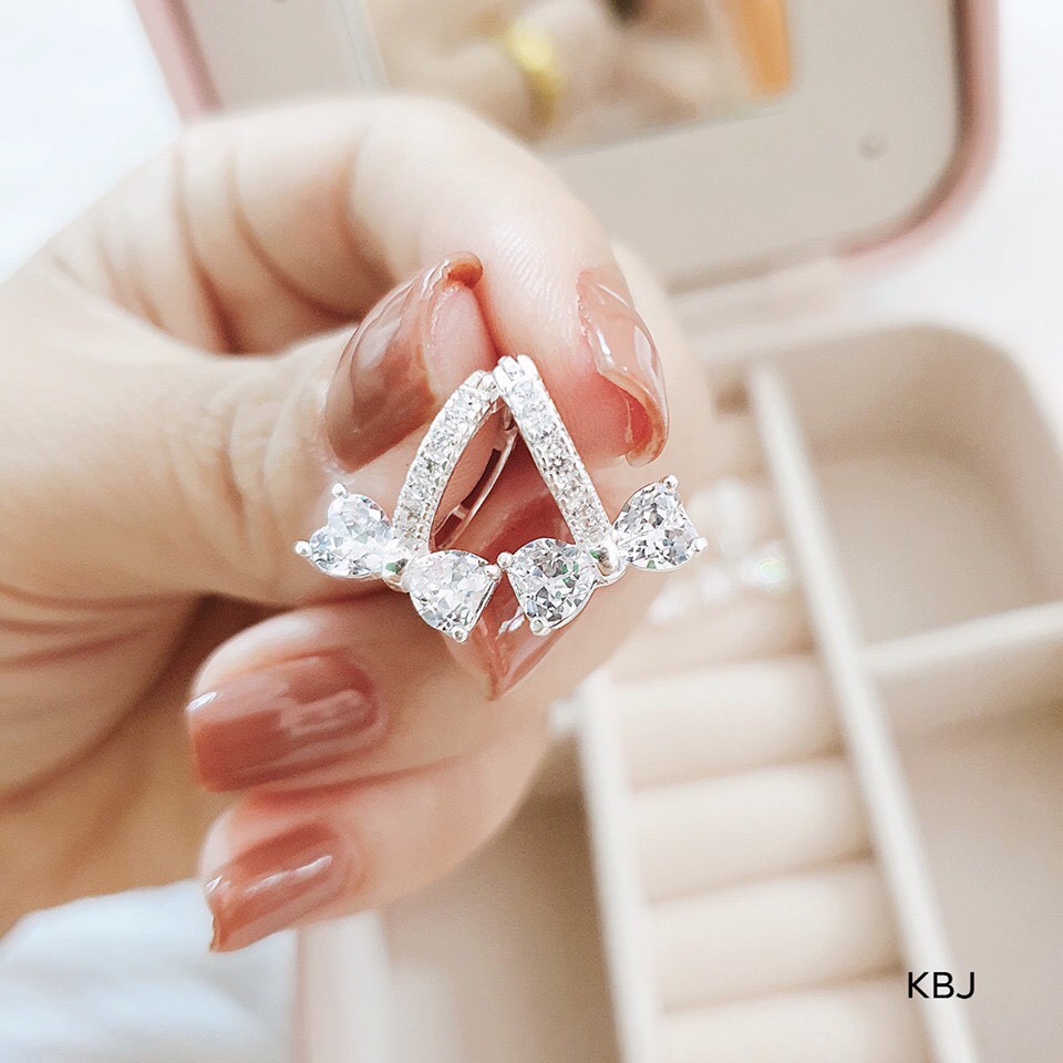 Bông tai nữ bạc thật hình nơ gắn đá nhỏ xinh xắn chốt bấm LINH MIU SILVER