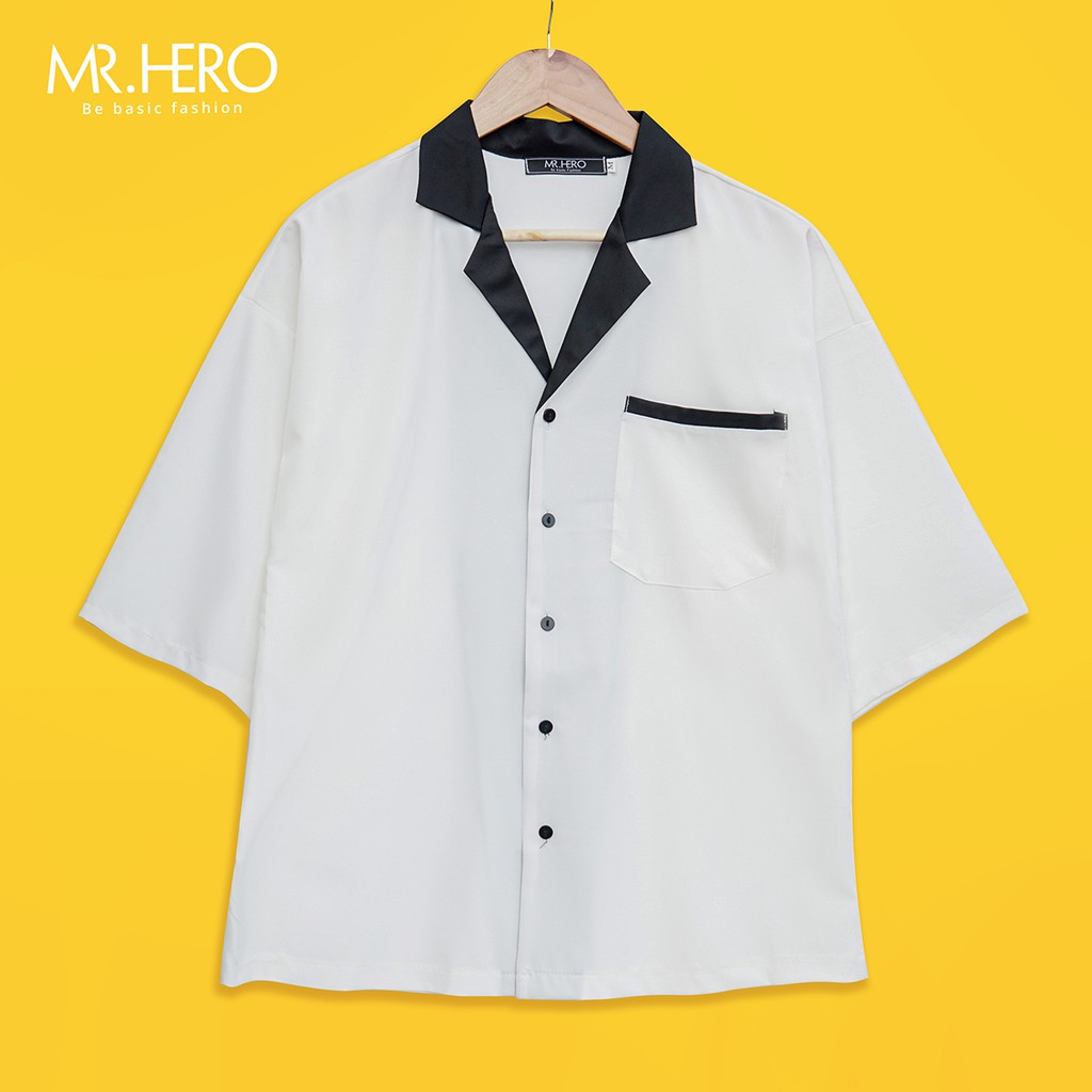 Áo sơ mi tay lỡ cổ vest/ pijama ngắn tay form rộng kiểu dáng unisex phong cách Hàn Quốc SM07 MrHero | BigBuy360 - bigbuy360.vn