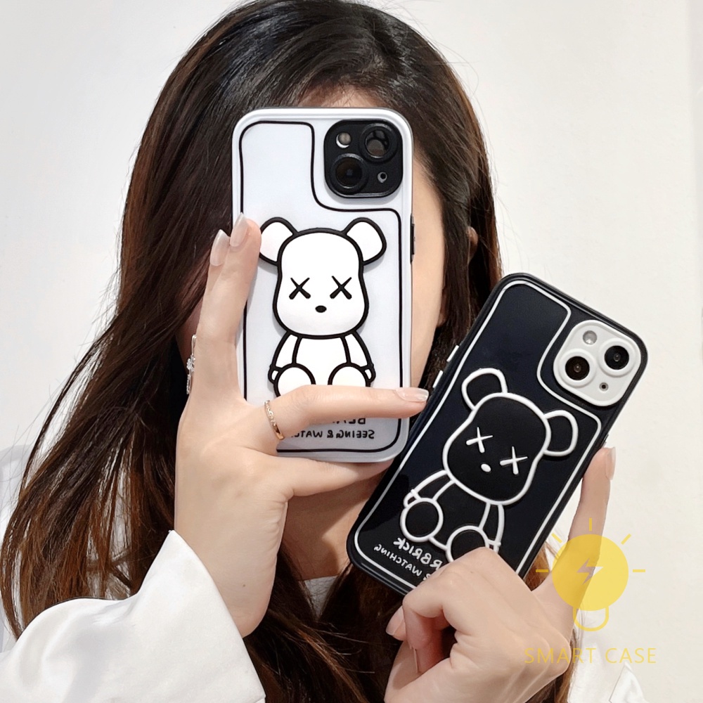 3D Bear Phone Case Compatible with iPhone 13 Pro Max 12 11 Mini X XS Max XR SE 8 Plus 7 6 6S Aesthetic Ins Newest Fashion Korean Style Retro Classic Cute Cartoon Couple Shockproof Protective TPU Cover Shell