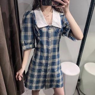 Đầm cổ búp bê kẻ sọc ca rô có size S-xl thời trang 2020 dành cho nữ